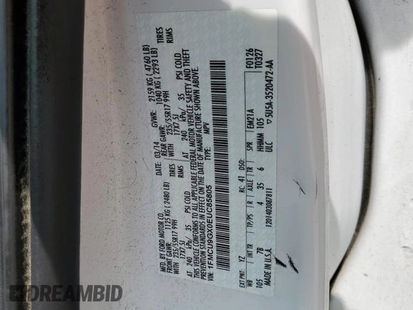 2014 Ford Escape SE with VIN 1FMCU9GX0EUC85805, listed as a Copart auction lot 52602905 with 79,727 mi miles and Clean Title. Bid and sale history available at DreamBid. Image 13.