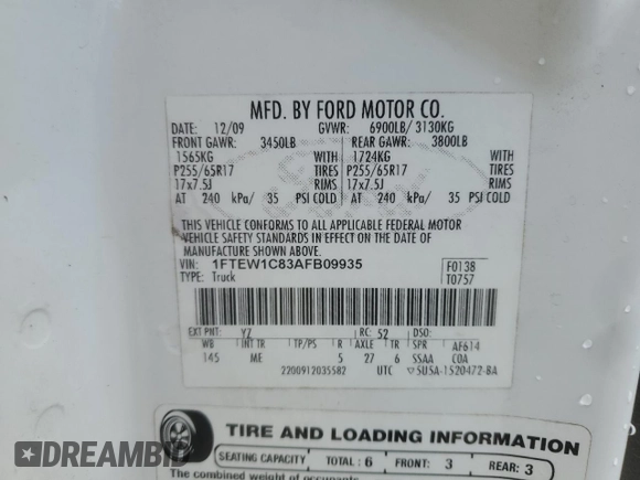 2010 Ford F-150 XL with VIN 1FTEW1C83AFB09935, listed as a Copart auction lot 52312545 with 177,760 mi miles and Salvage Title. Bid and sale history available at carsss.com. Image 13.