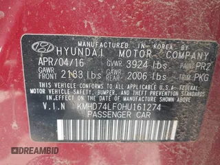 2017 Hyundai Elantra SE z VIN KMHD74LF0HU161274, wystawiony jako IAAI lot #42055836 z przebiegiem 162 765 mil mil oraz . Historia ofert i sprzedaży dostępna na DreamBid. Obrazek 9.