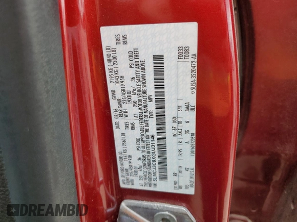 2016 Lincoln MKC Reserve z VIN 5LMCJ3C9XGUJ31146, wystawiony jako Copart lot #53476055 z przebiegiem 155 990 mil mil oraz Szkoda całkowita • Salvage title. Historia ofert i sprzedaży dostępna na DreamBid. Obrazek 12.