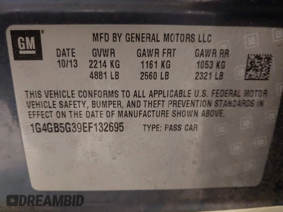 2014 Buick LaCrosse Leather with VIN 1G4GB5G39EF132695, listed as a IAAI auction lot 41728596 with 124,639 mi miles and . Bid and sale history available at DreamBid. Image 9.