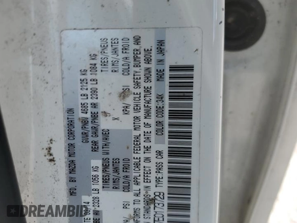 2014 Mazda 5 Sport with VIN JM1CW2BL7E0173729, listed as a Copart auction lot 68676554 with 102,734 mi miles and Salvage Title. Bid and sale history available at DreamBid. Image 12.
