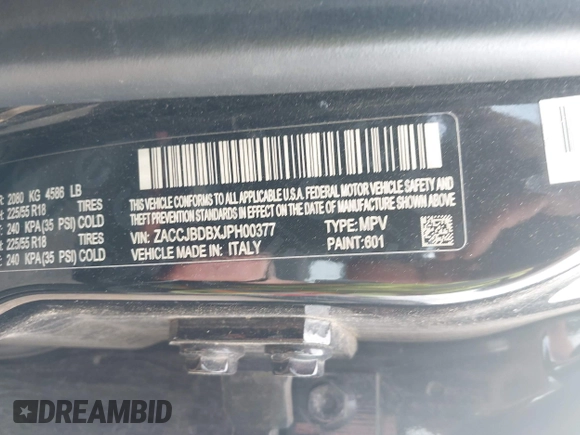 2018 Jeep Renegade Limited with VIN ZACCJBDBXJPH00377, listed as a IAAI auction lot 42391226 with 84,523 mi miles and . Bid and sale history available at DreamBid. Image 9.
