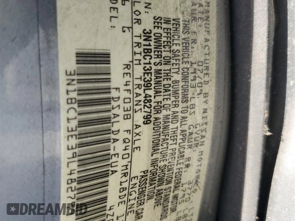 2009 Nissan Versa SL z VIN 3N1BC13E39L482799, wystawiony jako Copart lot #54014035 z przebiegiem 139 248 mil mil oraz Czysty tytuł • Clean title. Historia ofert i sprzedaży dostępna na DreamBid. Obrazek 12.