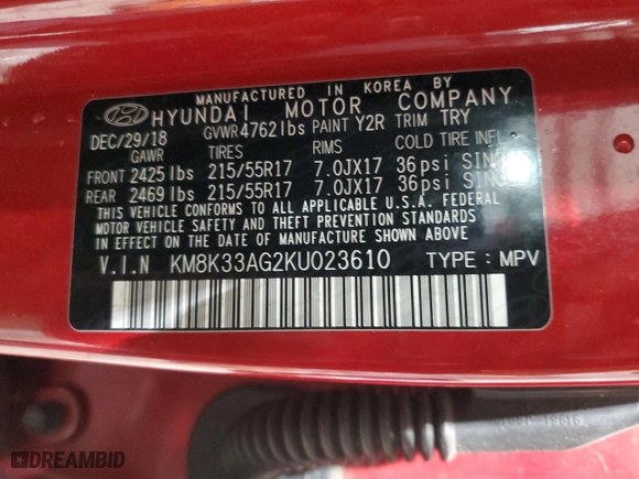 2019 Hyundai Kona Electric Limited with VIN KM8K33AG2KU023610, listed as a Copart auction lot 42966805 with 39,243 mi miles and Salvage Title. Bid and sale history available at carsss.com. Image 13.