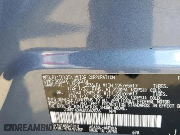 2011 Toyota RAV4 with VIN JTMBF4DV6B5042036, listed as a Copart auction lot 86911784 with 188,989 mi miles and Salvage Title. Bid and sale history available at carsss.com. Image 12.