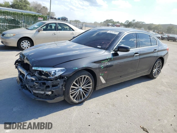 2018 BMW 5 Series 530e with VIN WBAJA9C58JG623272, listed as a Copart auction lot 56297454 with 76,161 mi miles and Non repairable. Bid and sale history available at DreamBid. Image 1.