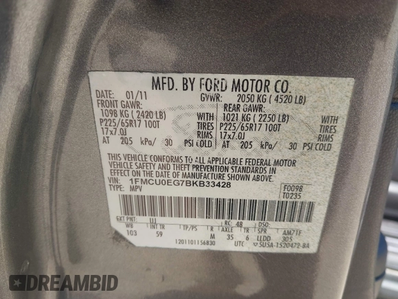 2011 Ford Escape Limited с VIN 1FMCU0EG7BKB33428, выставлен на аукционе IAAI как лот 42626997 с пробегом 124 107 миль миль и . История ставок и продаж доступна на DreamBid. Изображение 9.