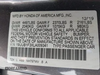 2020 Acura TLX with VIN 19UUB1F3XLA009341, listed as a IAAI auction lot 41702804 with 76,508 mi miles. Bid and sale history available at carsss.com. Image 9.
