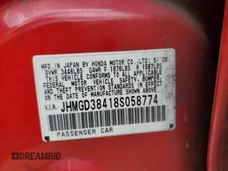 2008 Honda Fit z VIN JHMGD38418S058774, wystawiony jako Copart lot #54250285 z przebiegiem 245 119 mil mil oraz Szkoda całkowita • Salvage title. Historia ofert i sprzedaży dostępna na DreamBid. Obrazek 12.
