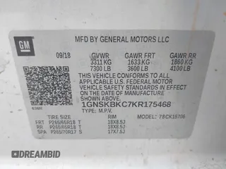 2019 Chevrolet Tahoe LT with VIN 1GNSKBKC7KR175468, listed as a IAAI auction lot 41680274 with 159,155 mi miles and . Bid and sale history available at DreamBid. Image 9.