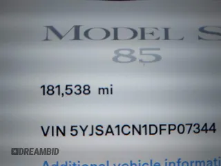 2013 Tesla Model S with VIN 5YJSA1CN1DFP07344, listed as a IAAI auction lot 42746574 with 181,538 mi miles and . Bid and sale history available at DreamBid. Image 15.