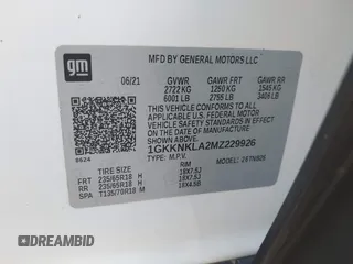 2021 GMC Acadia SLE with VIN 1GKKNKLA2MZ229926, listed as a IAAI auction lot 42027753 with Not provided miles and . Bid and sale history available at DreamBid. Image 9.
