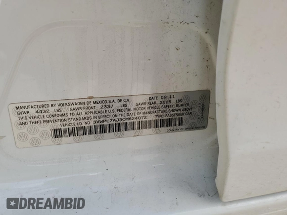2012 Volkswagen Jetta TDI w/Sunroof with VIN 3VWPL7AJ3CM624072, listed as a Copart auction lot 60469855 with Not provided miles and Salvage title. Bid and sale history available at DreamBid. Image 13.
