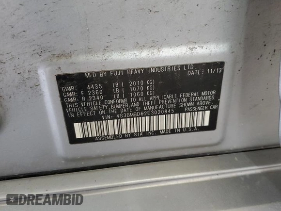 2014 Subaru Legacy Premium z VIN 4S3BMBD62E3020845, wystawiony jako Copart lot #56476435 z przebiegiem 50 186 mil mil oraz Szkoda całkowita • Salvage title. Historia ofert i sprzedaży dostępna na DreamBid. Obrazek 12.