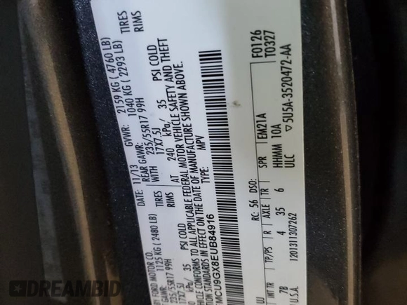 2014 Ford Escape SE with VIN 1FMCU9GX8EUB84916, listed as a Copart auction lot 61343435 with 204,501 mi miles and Non repairable. Bid and sale history available at DreamBid. Image 13.