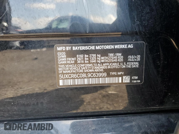 2020 BMW X5 xDrive40i z VIN 5UXCR6C08L9C63999, wystawiony jako Copart lot #51175795 z przebiegiem Nie podano mil oraz Szkoda całkowita • Salvage title. Historia ofert i sprzedaży dostępna na DreamBid. Obrazek 13.