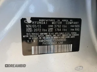 2012 Hyundai Elantra Limited with VIN KMHDH4AE7CU349600, listed as a Copart auction lot 57899385 with 146,076 mi miles and Salvage title. Bid and sale history available at DreamBid. Image 12.