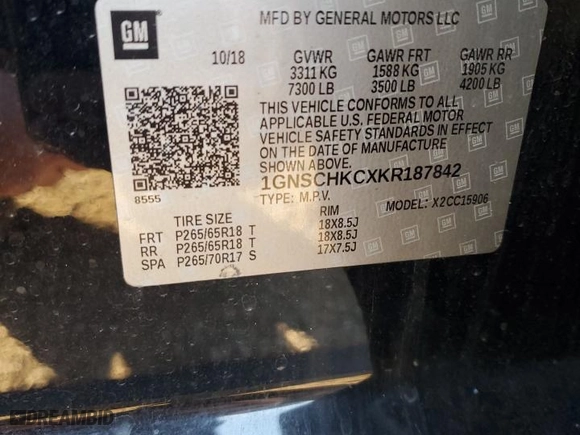 2019 Chevrolet Suburban LT with VIN 1GNSCHKCXKR187842, listed as a Copart auction lot 86890774 with 0 mi miles and Salvage Title. Bid and sale history available at carsss.com. Image 14.