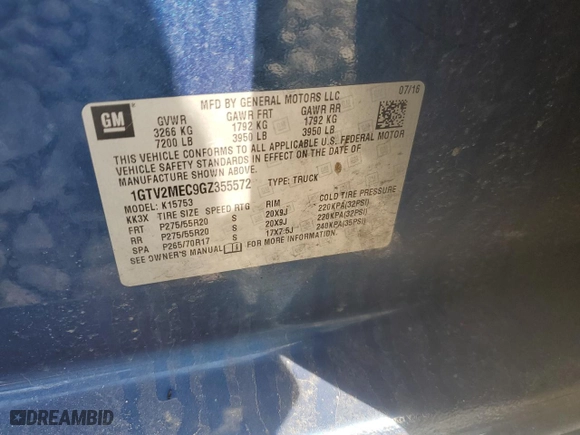 2016 GMC Sierra 1500 SLE with VIN 1GTV2MEC9GZ355572, listed as a Copart auction lot 48307985 with 150,389 mi miles and Clean Title. Bid and sale history available at carsss.com. Image 12.