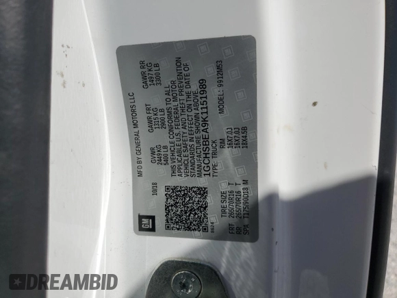 2019 Chevrolet Colorado 2WD Work Truck with VIN 1GCHSBEA9K1151989, listed as a Copart auction lot 53049575 with 114,814 mi miles and Salvage Title. Bid and sale history available at DreamBid. Image 12.