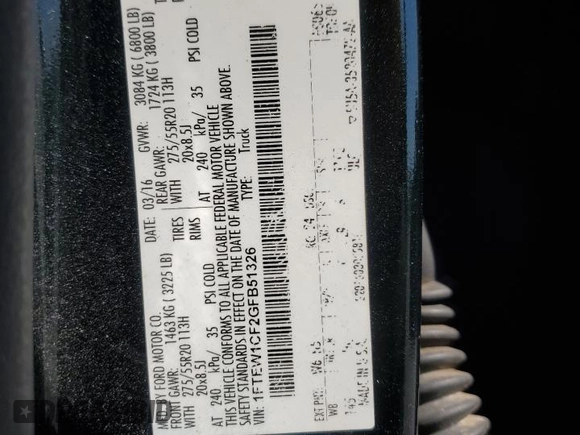 2016 Ford F-150 XL with VIN 1FTEW1CF2GFB51326, listed as a Copart auction lot 49958425 with 76,229 mi miles and Salvage Title. Bid and sale history available at carsss.com. Image 12.