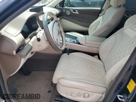 2022 Genesis GV80 with VIN KMUHCESC8NU100536, listed as a Copart auction lot 56201335 with 23,427 mi miles and Salvage title. Bid and sale history available at DreamBid. Image 7.