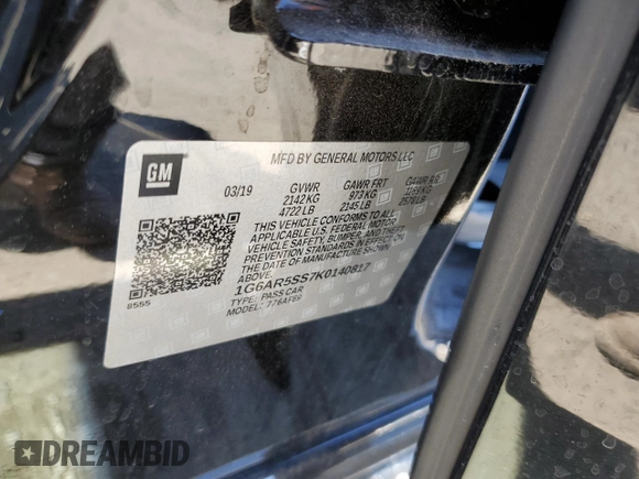 2019 Cadillac CTS Luxury RWD with VIN 1G6AR5SS7K0140817, listed as a Copart auction lot 49854315 with 96,480 mi miles and Salvage title. Bid and sale history available at DreamBid. Image 15.