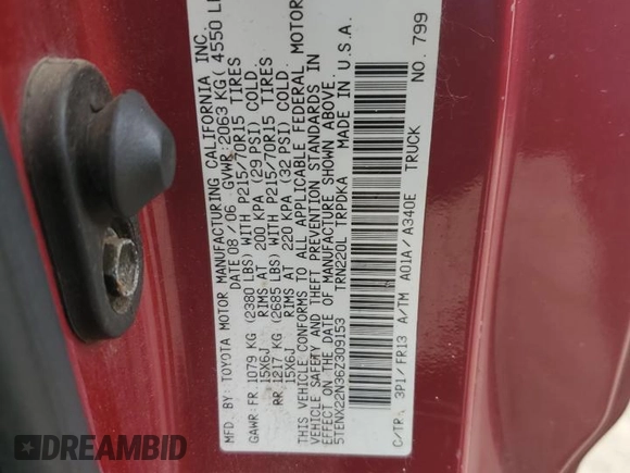 2006 Toyota Tacoma with VIN 5TENX22N36Z309153, listed as a Copart auction lot 42008645 with 243,123 mi miles and Clean Title. Bid and sale history available at carsss.com. Image 12.