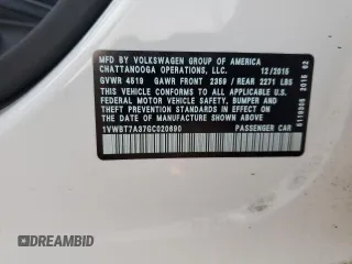 2016 Volkswagen Passat SE с VIN 1VWBT7A37GC020690, выставлен на аукционе Copart как лот 65091314 с пробегом 89 027 миль миль и Списание • Salvage title. История ставок и продаж доступна на DreamBid. Изображение 14.
