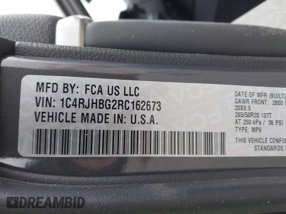 2024 Jeep Grand Cherokee Limited with VIN 1C4RJHBG2RC162673, listed as a IAAI auction lot 41982734 with 10,313 mi miles and . Bid and sale history available at DreamBid. Image 9.