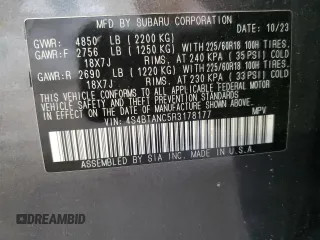 2024 Subaru Outback Limited with VIN 4S4BTANC5R3178177, listed as a Copart auction lot 61850495 with 27,349 mi miles and Salvage title. Bid and sale history available at DreamBid. Image 13.