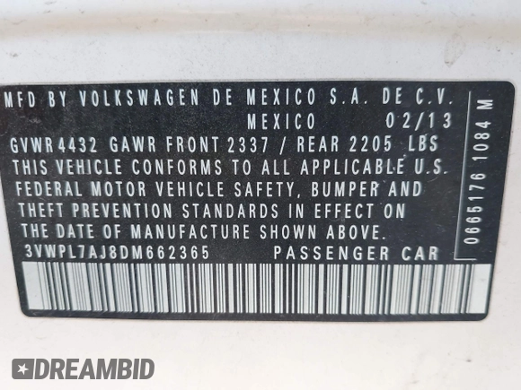 2013 Volkswagen Jetta TDI с VIN 3VWPL7AJ8DM662365, выставлен на аукционе IAAI как лот 42654920 с пробегом 145 785 миль миль и . История ставок и продаж доступна на DreamBid. Изображение 9.