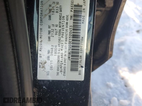2012 Mazda 3 i Sport with VIN JM1BL1UG0C1520453, listed as a Copart auction lot 89056345 with 161,435 mi miles and Salvage Title. Bid and sale history available at DreamBid. Image 12.