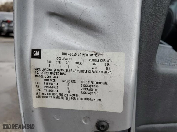 2004 Chevrolet Cavalier with VIN 1G1JC52F847154987, listed as a Copart auction lot 43937495 with 281,280 mi miles and Salvage Title. Bid and sale history available at carsss.com. Image 12.