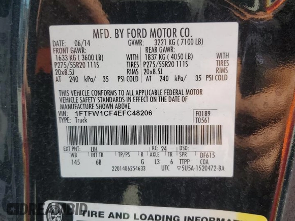 2014 Ford F-150 XL with VIN 1FTFW1CF4EFC48206, listed as a Copart auction lot 49866575 with 157,879 mi miles and Salvage Title. Bid and sale history available at carsss.com. Image 12.