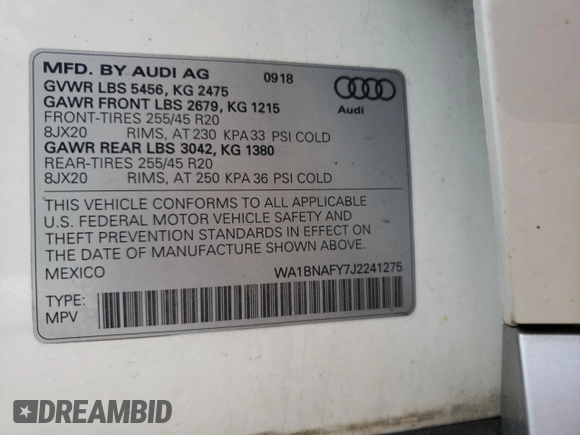 2018 Audi Q5 Premium Plus z VIN WA1BNAFY7J2241275, wystawiony jako Copart lot #60296885 z przebiegiem 47 345 mil mil oraz Szkoda całkowita • Salvage title. Historia ofert i sprzedaży dostępna na DreamBid. Obrazek 13.