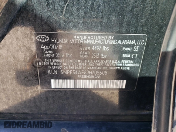 2018 Hyundai Sonata Limited with VIN 5NPE34AF8JH705608, listed as a Copart auction lot 88642835 with 67,182 mi miles and Salvage Title. Bid and sale history available at DreamBid. Image 12.