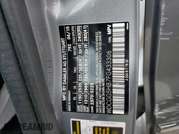 2015 Mercedes-Benz GLK 350 z VIN WDCGG5HB7FG433306, wystawiony jako Copart lot #56588585 z przebiegiem 78 163 mil mil oraz Szkoda całkowita • Salvage title. Historia ofert i sprzedaży dostępna na DreamBid. Obrazek 13.