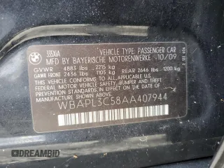 2010 BMW 3 Series 335i xDrive z VIN WBAPL3C58AA407944, wystawiony jako Copart lot #88127845 z przebiegiem 150 048 mil mil oraz Szkoda całkowita • Salvage title. Historia ofert i sprzedaży dostępna na DreamBid. Obrazek 12.