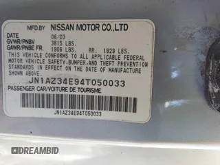 2004 Nissan 350Z Touring with VIN JN1AZ34E94T050033, listed as a IAAI auction lot 41652568 with 120,955 mi miles. Bid and sale history available at carsss.com. Image 9.