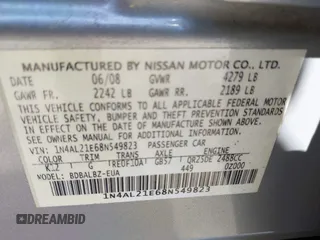 2008 Nissan Altima SL with VIN 1N4AL21E68N549823, listed as a IAAI auction lot 41998818 with Not Provided miles and . Bid and sale history available at DreamBid. Image 9.