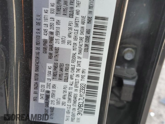 2020 Mazda CX-30 Select with VIN 3MVDMBCL7LM123883, listed as a Copart auction lot 54630555 with Not provided miles and Salvage title. Bid and sale history available at DreamBid. Image 13.