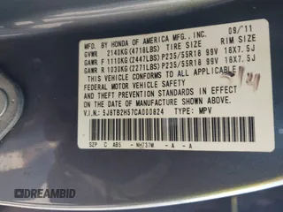 2012 Acura RDX Tech Pkg with VIN 5J8TB2H57CA000824, listed as a IAAI auction lot 41771611 with 265,417 mi miles. Bid and sale history available at carsss.com. Image 9.