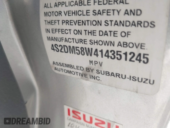 2001 Isuzu Rodeo S with VIN 4S2DM58W414351245, listed as a IAAI auction lot 41339632 with 149,543 mi miles and . Bid and sale history available at DreamBid. Image 9.