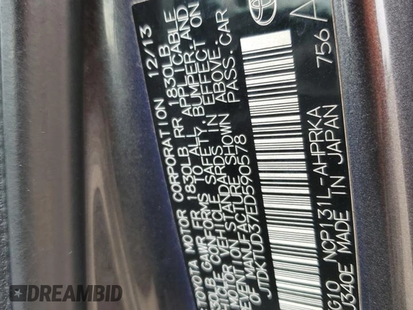 2014 Toyota Yaris L with VIN JTDKTUD37ED590578, listed as a Copart auction lot 54381785 with 108,171 mi miles and Clean Title. Bid and sale history available at carsss.com. Image 14.