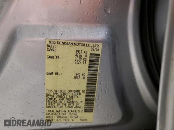 2017 Nissan Altima S z VIN 1N4AL3AP3HN304002, wystawiony jako Copart lot #54931615 z przebiegiem 164 429 mil mil oraz Czysty tytuł • Clean title. Historia ofert i sprzedaży dostępna na DreamBid. Obrazek 12.