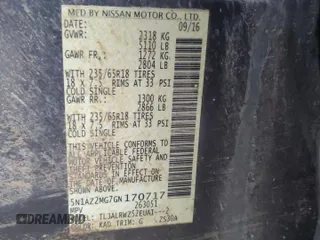 2016 Nissan Murano S with VIN 5N1AZ2MG7GN170717, listed as a Copart auction lot 47201465 with 180,444 mi miles and Salvage Title. Bid and sale history available at carsss.com. Image 14.