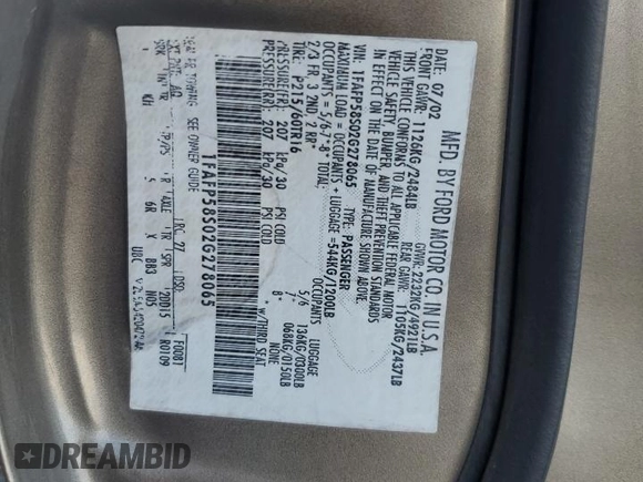 2002 Ford Taurus SE z VIN 1FAFP58S02G278065, wystawiony jako Copart lot #53030885 z przebiegiem 131 984 mil mil oraz Szkoda całkowita • Salvage title. Historia ofert i sprzedaży dostępna na DreamBid. Obrazek 12.