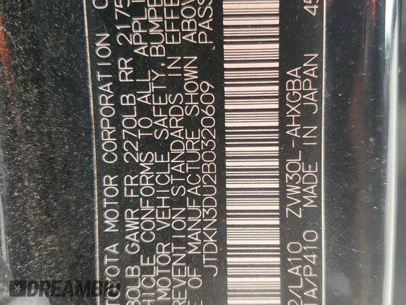 2011 Toyota Prius I with VIN JTDKN3DU2B0320609, listed as a Copart auction lot 54001265 with 172,728 mi miles and Salvage Title. Bid and sale history available at DreamBid. Image 13.